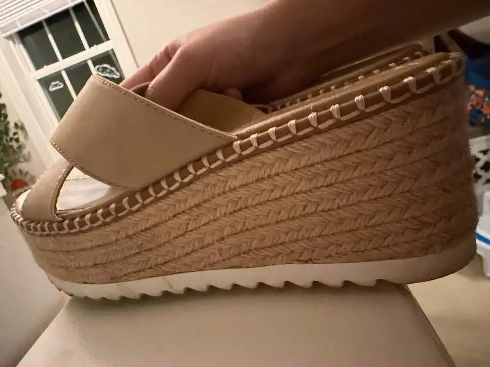 Soda Women Beige Criss Cross Platform Espadrille Wedge Sandals